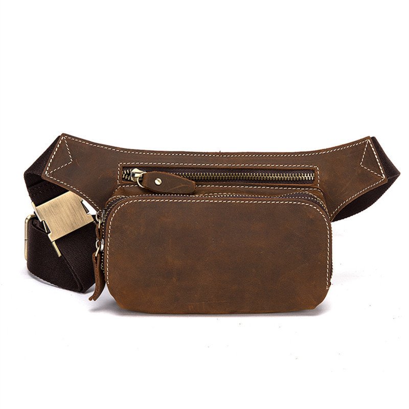 Top Layer Cowhide Men's Sports Waist Bag - Genuine Leather Durable & Stylish