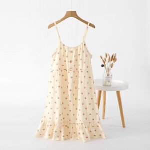 Women's Loose Cotton Crepe Nightdress with Suspenders – Soft & Breathable Sleepwear