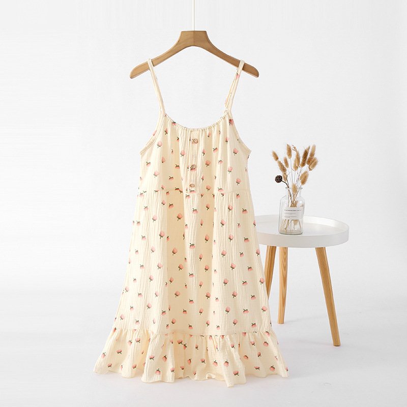 Women's Loose Cotton Crepe Nightdress with Suspenders – Soft & Breathable Sleepwear