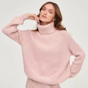 High Neck Thickened Turtleneck Sweater - Solid Color Casual Mid-Length Sweater for Women