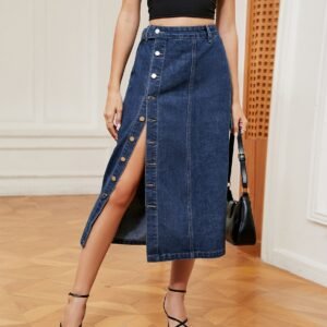 Half Elastic Denim Skirt for Women – Comfortable & Stylish