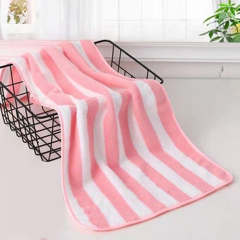 Coral Fleece Wide Striped Edge Towels – Soft, Absorbent, Thickened & Lint-Free for Home Use