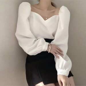 Retro Square Collar Lantern Sleeve Shirt | Stylish & Vintage Women's Top