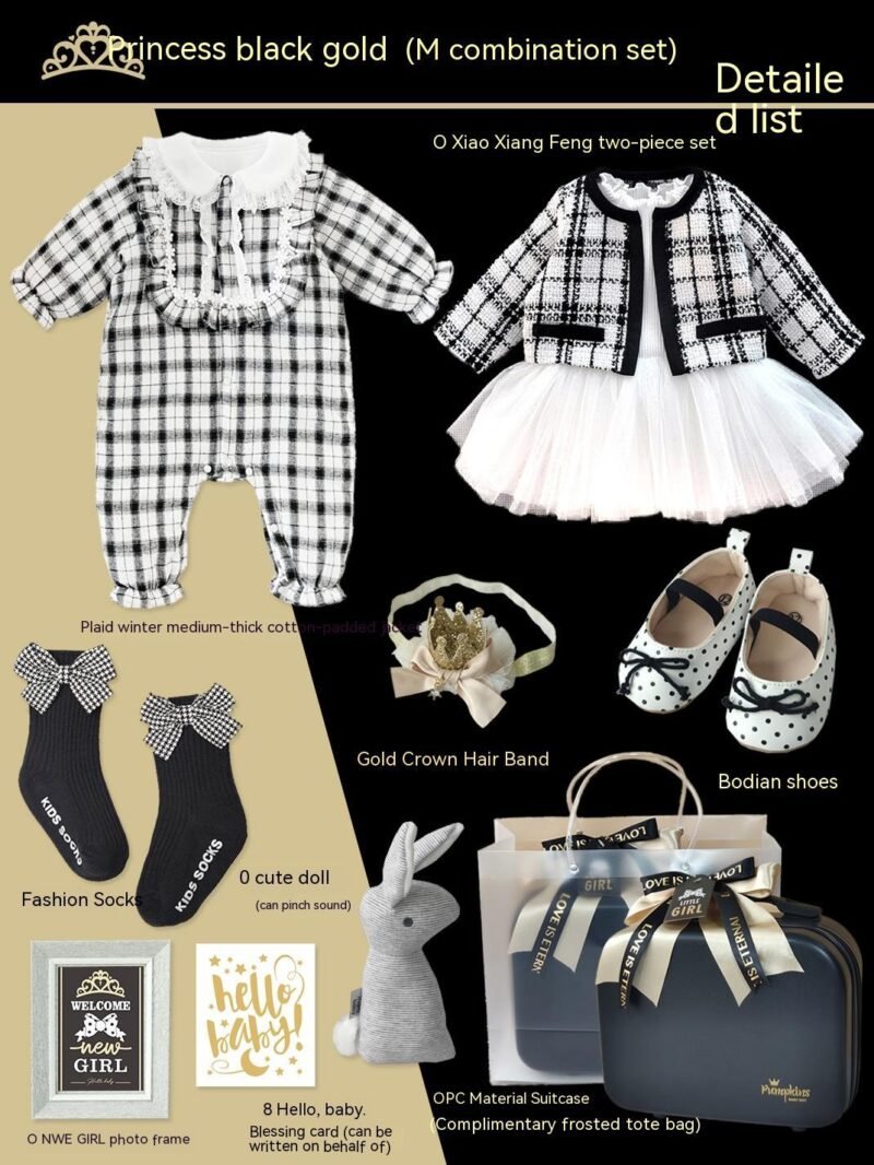 Princess Black Gold Dress Polka Dot Set – Elegant Baby Girl Outfit