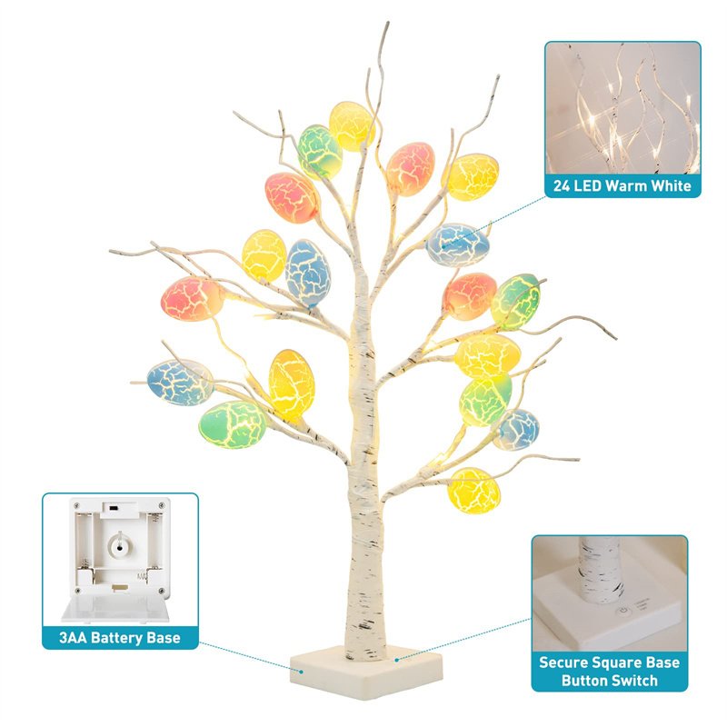 Easter Decoration 60cm Birch Tree with LED Lights – Easter Egg Ornaments, Spring Party & Kids Gifts