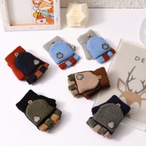 Children's Clamshell Half-Finger Warm & Cute Knitted Gloves – Cozy Winter Accessories