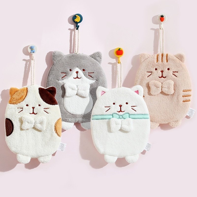 Cute Kitten Hanging Hand Towel – Absorbent & Lint-Free for Household Kitchen Use