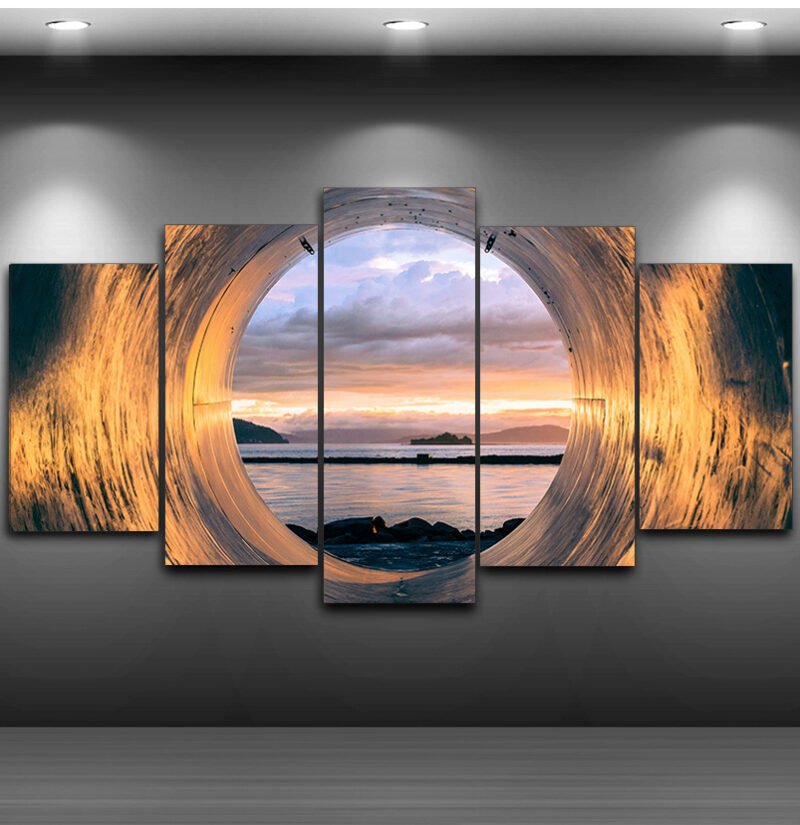 Sunset Tube Seascape Poster Art – Framed Canvas Painting for Living Room Home Decor