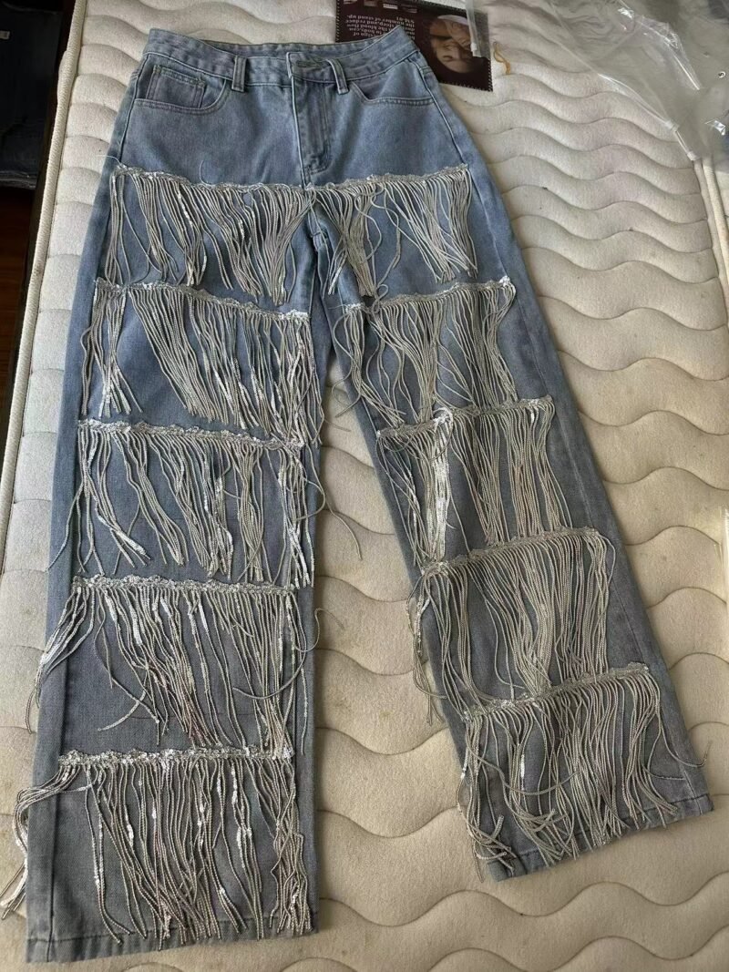 Sequined Tassel Design Straight Jeans for Women | Trendy and Stylish Denim