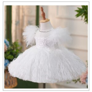 Girls Sequins White Flying Sleeves Feather Dress - Elegant & Sparkly Party Dress