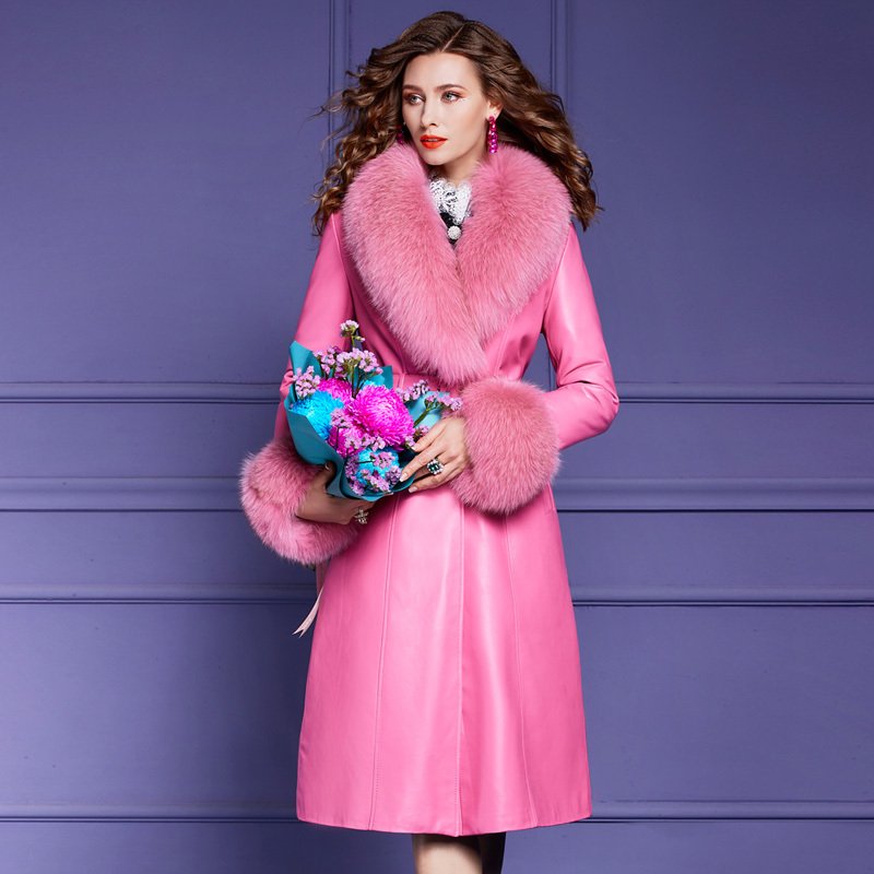 Winter Big Fox Fur Collar Thickened White Duck Down Sheepskin Jacket for Women