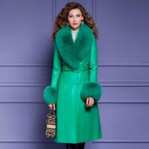 Winter Big Fox Fur Collar Thickened White Duck Down Sheepskin Jacket for Women