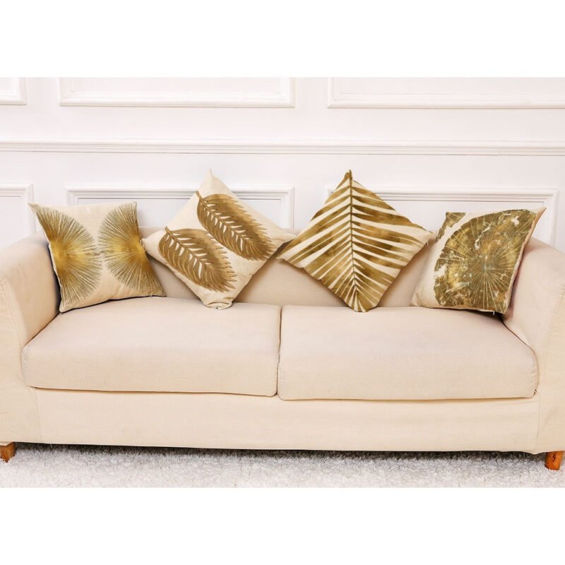 Golden Leaves Cotton and Linen Cushion Case – Back Seat Office Siesta Pillow