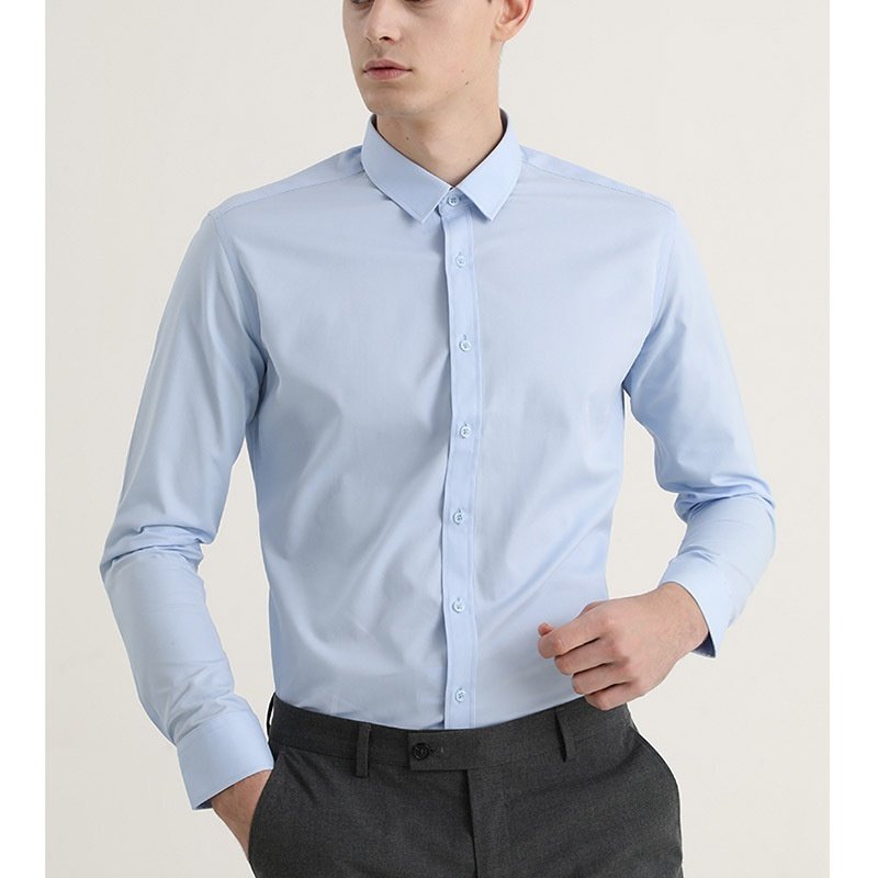 Long Sleeve Men's Solid Color Stretch Slim-Fitting Shirt - Iron-Free & Anti-Wrinkle Business Casual