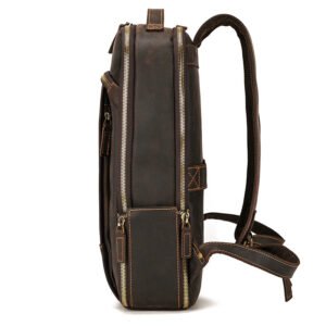 Double Zipper Genuine Leather Backpack - Large Capacity Crazy Horse Leather Travel Bag