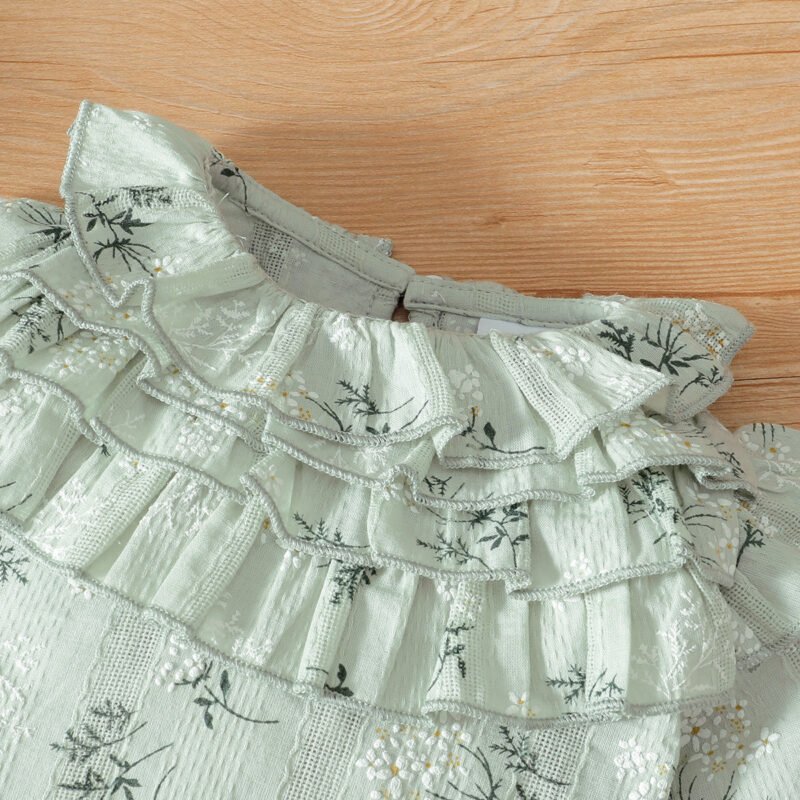 Girls Floral Lotus Collar Long-Sleeved Jumpsuit with Headscarf – Cute Baby Girl Outfit