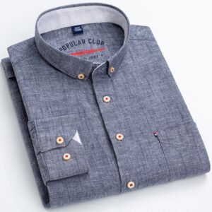 Long Sleeve Cotton Linen Slim Fit Fashion Casual Linen Shirt for Men