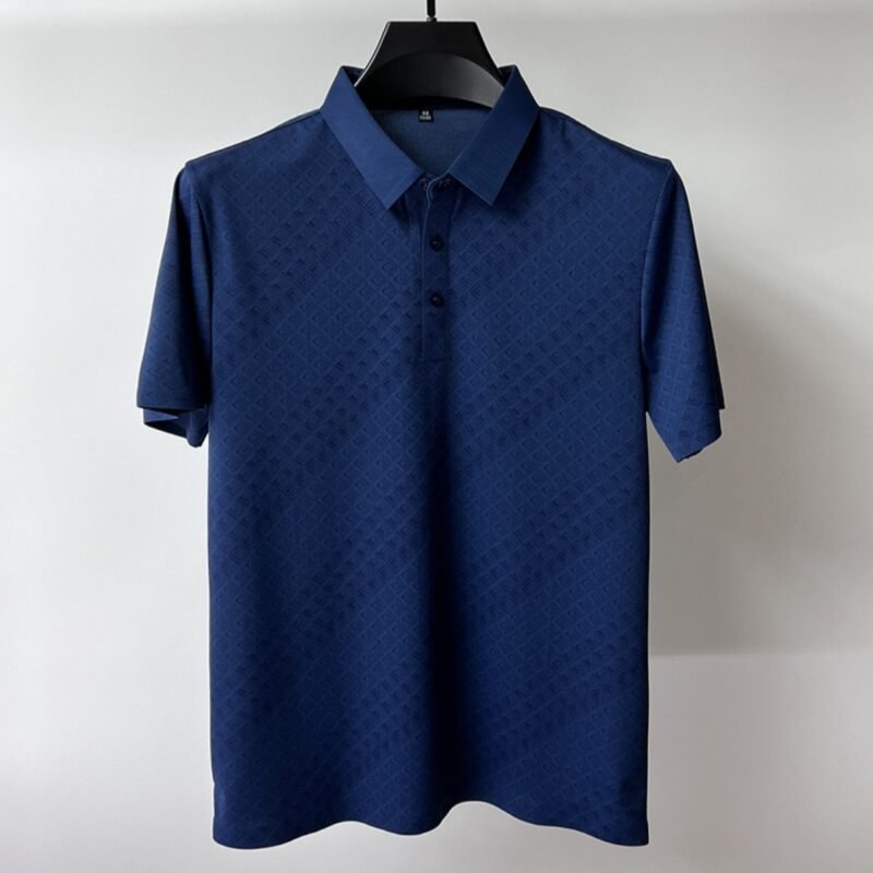 High-End Elegant Ice Silk Short Sleeve T-Shirt – Men's Lapel Summer Plaid Polo Shirt