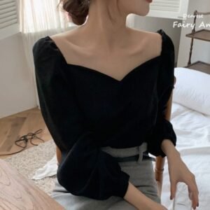 Retro Square Collar Lantern Sleeve Shirt | Stylish & Vintage Women's Top