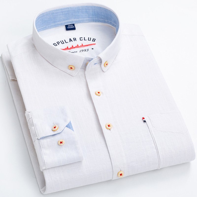 Long Sleeve Cotton Linen Slim Fit Fashion Casual Linen Shirt for Men