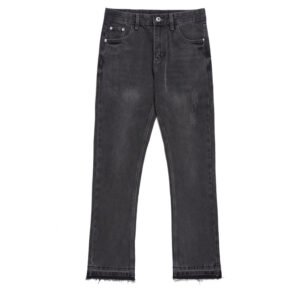 Micro Flared Foot Fringe Worn Jeans – Trendy Men's Distressed Denim