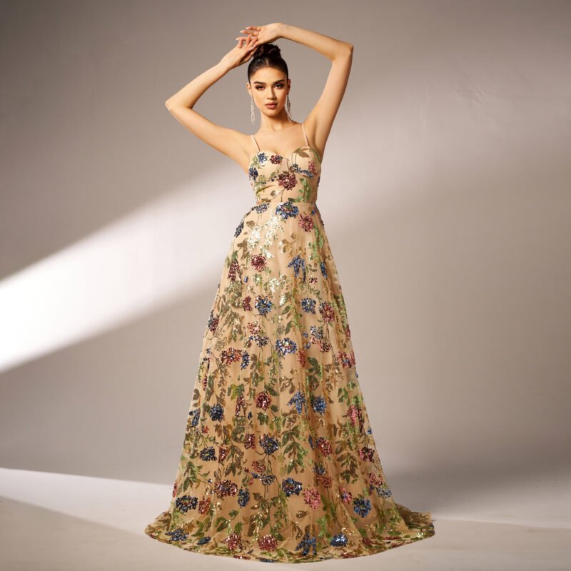 Elegant Sleeveless Sequined Suspender Evening Dress | Glamorous Formal Wear for Women
