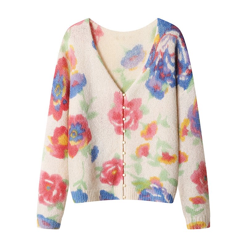 New Fashion V-Neck Colored Knit Cardigan Sweater for Women