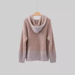 Hooded Cardigan One-Button Contrast Color Sequins Loose-Fitting Sweater for Women