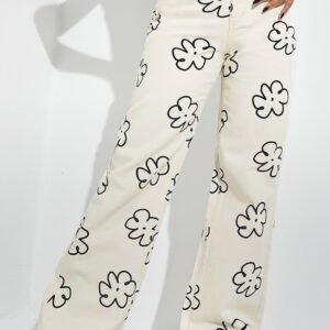 Women's Loose Straight-Leg Printed Casual Jeans – Stylish & Comfortable
