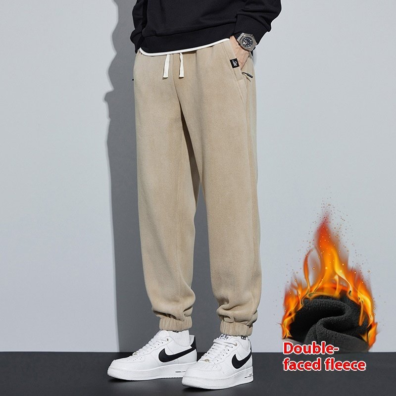 Thickened Outer Wear Loose Double-Sided Velvet Ankle-Tied Sports Pants for Men