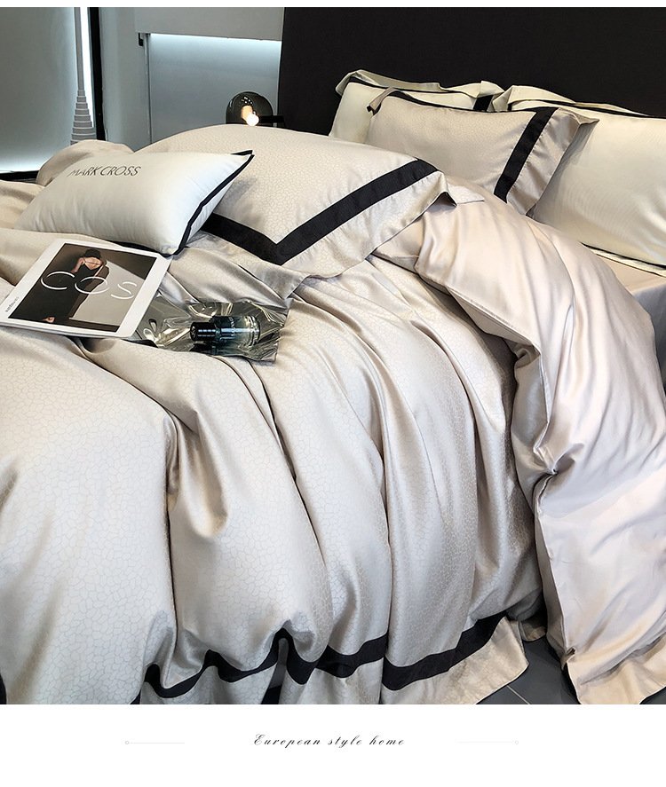 High-End Minimalist Tencel Cotton Bedding – Vintage Active Printing 4-Piece Home Textile Set