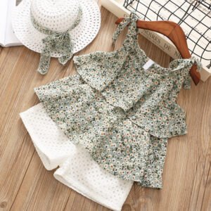 Chiffon Sling Two-Piece Suit - Floral Outfit for Girls