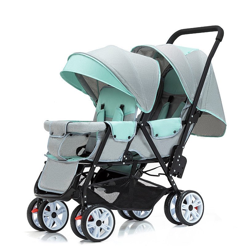 Lightweight Stroller for Children - Front & Rear Sitting, Plus-Sized Four-Wheel Double Sitting Lying Folding Cart