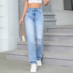 Loose High Waist Leisure Ripped Jeans – Stylish & Comfortable Casual Fit