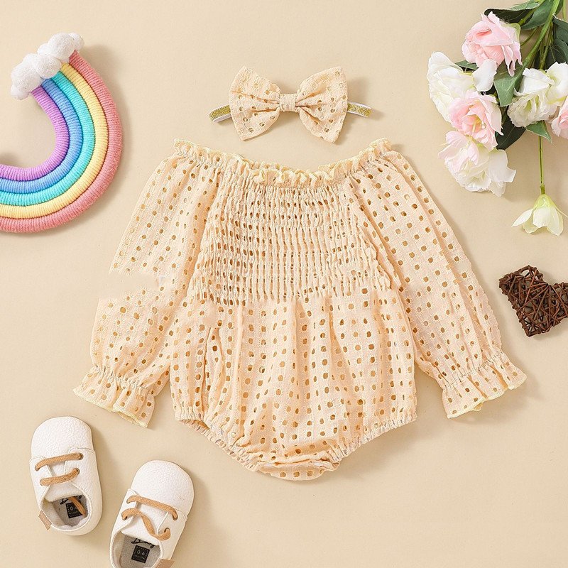 Cotton Mesh Long Sleeve Off-Shoulder Clothing – Stylish & Breathable Baby Outfit