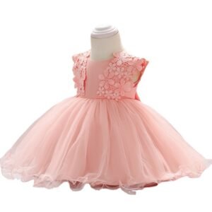 Flower Girl Baby Lace Crochet Princess Mesh Dress – Elegant Baby Dress for Special Occasions