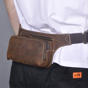 Top Layer Cowhide Men's Sports Waist Bag - Genuine Leather Durable & Stylish