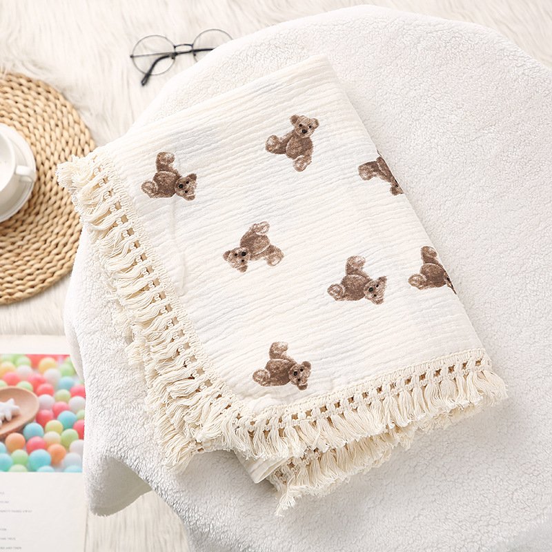 Soft Cotton Tassel Baby Stroller Blanket - Cozy & Stylish Baby Blanket