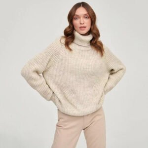 High Neck Thickened Turtleneck Sweater - Solid Color Casual Mid-Length Sweater for Women
