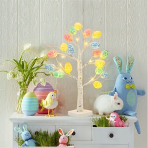 Easter Decoration 60cm Birch Tree with LED Lights – Easter Egg Ornaments, Spring Party & Kids Gifts