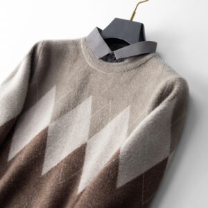 Men's Diamond Block Fake Two-piece Imitation Shirt – Stylish Layered Look