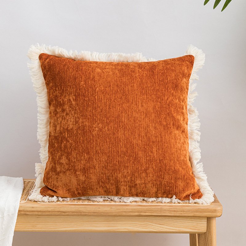 Tassel Lace Pillow – Modern Wine Houndstooth Orange Cushion Cover for Stylish Decor