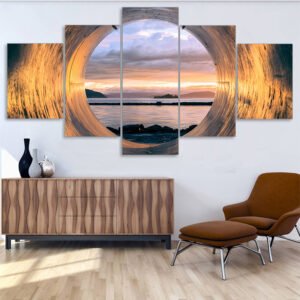 Sunset Tube Seascape Poster Art – Framed Canvas Painting for Living Room Home Decor