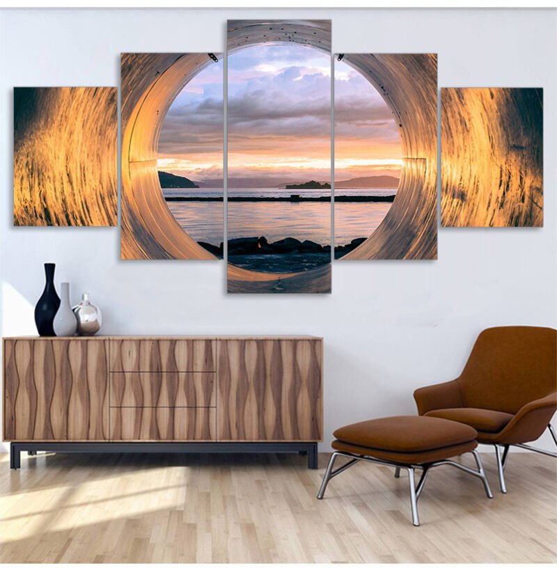 Sunset Tube Seascape Poster Art – Framed Canvas Painting for Living Room Home Decor