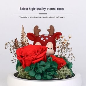 Preserved Flower Deer Doll in Glass Cover Gift Box – Unique & Elegant Gift Idea