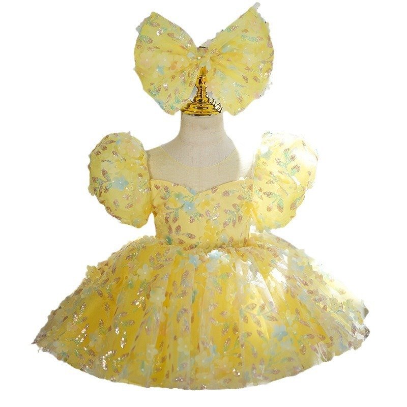 ellow Puffy Gauze Princess Dress - Perfect for Children's Birthday & Performance Catwalks