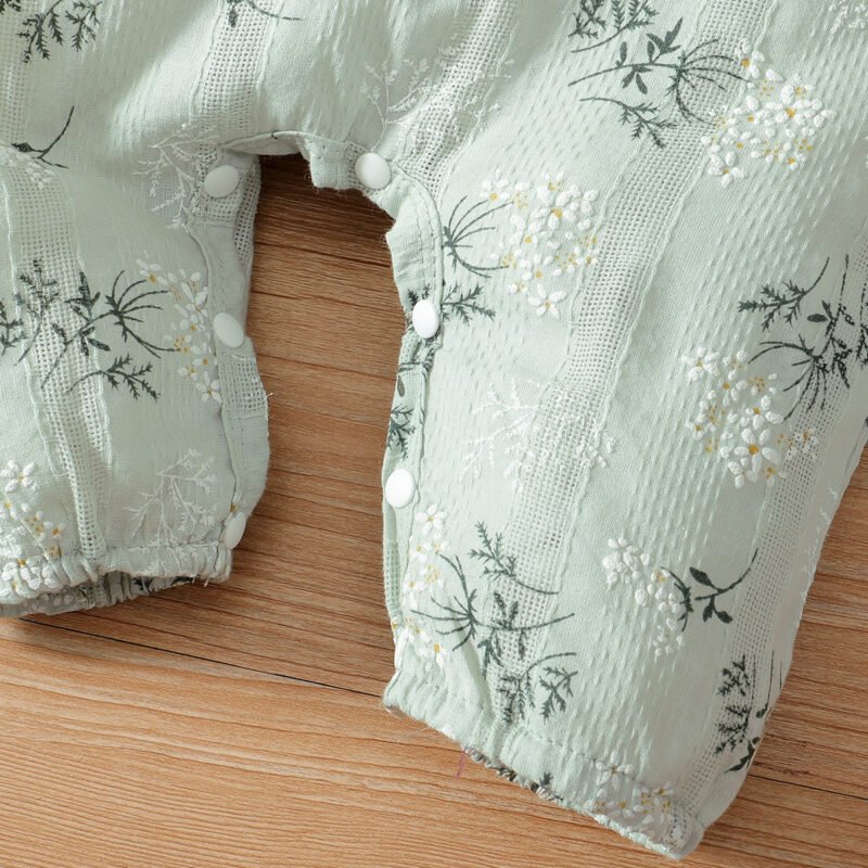 Girls Floral Lotus Collar Long-Sleeved Jumpsuit with Headscarf – Cute Baby Girl Outfit