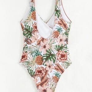 Tropical Plants Multicolor Printing Bikini One-Piece – Stylish Swimwear