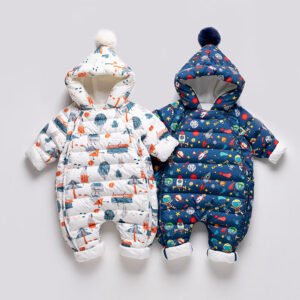 Baby Thickened Down Jacket Jumpsuit - Printed Romper for Warmth & Comfort