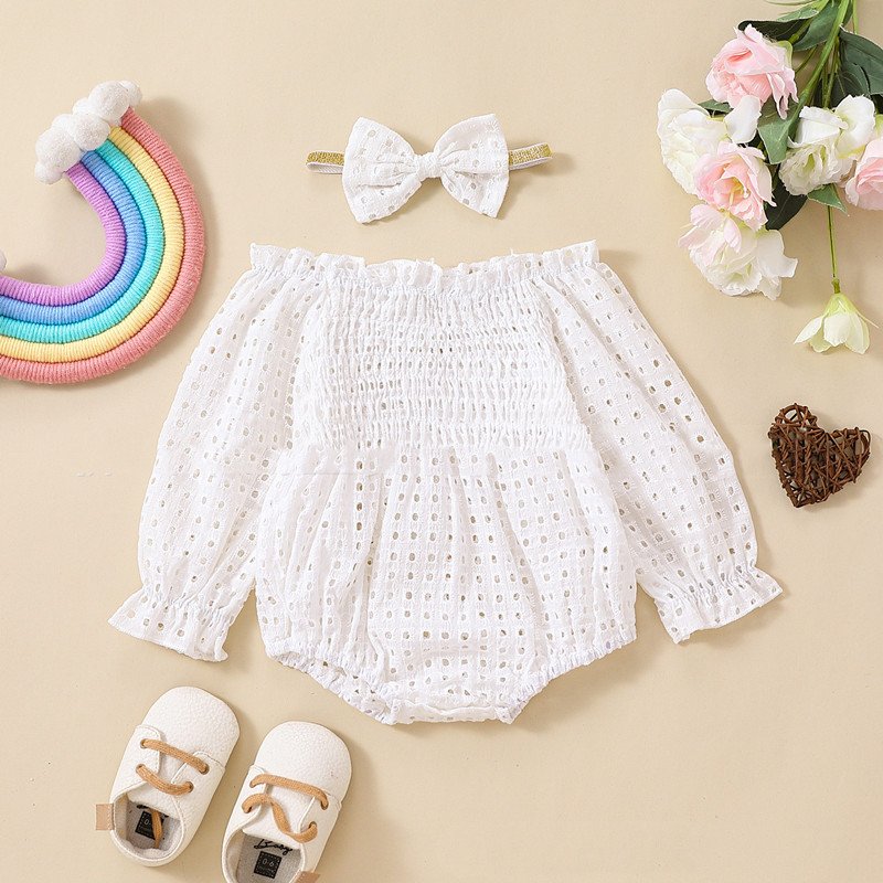 Cotton Mesh Long Sleeve Off-Shoulder Clothing – Stylish & Breathable Baby Outfit